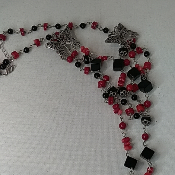 Glass Bead Multi-strand Butterfly Necklace--24 - Picture 3 of 4